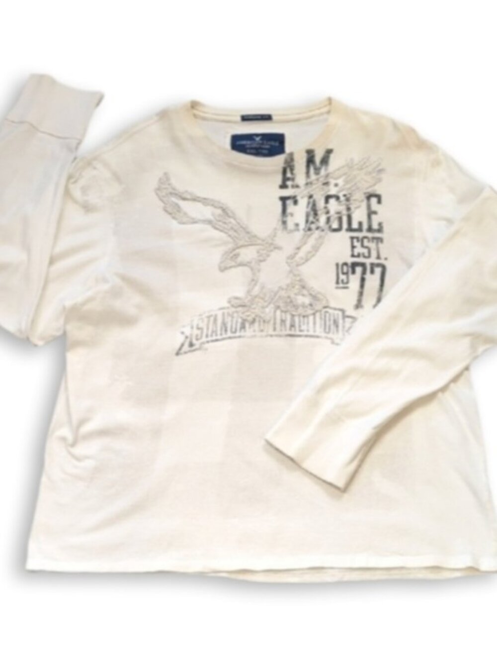 American Eagle Long Sleeve Graphic Top Mens Size XXL White Vintage Distressed